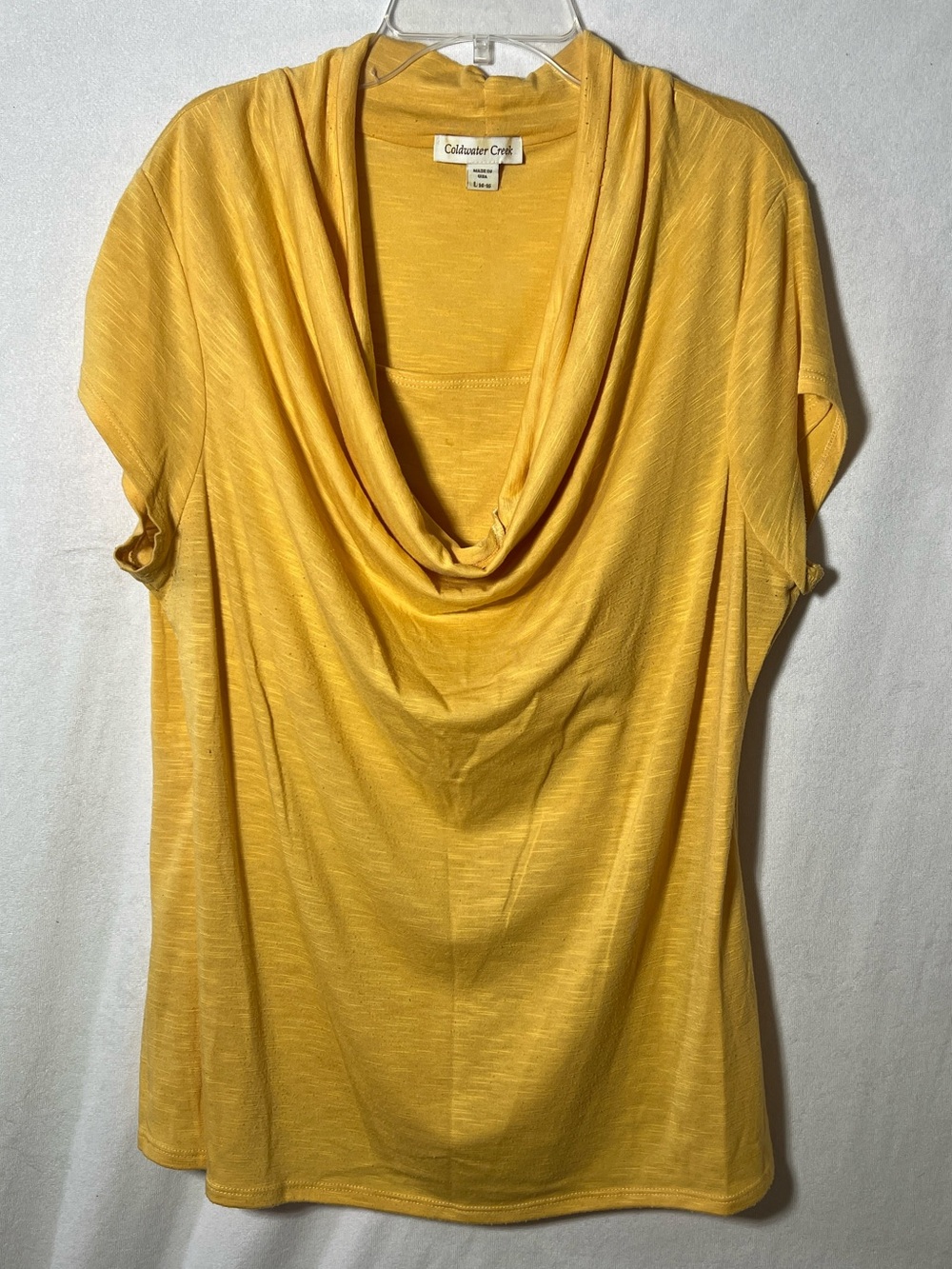 Coldwater Creek Yellow Cowl Neck Short Sleeve Top Slub Knit Size L 14-16